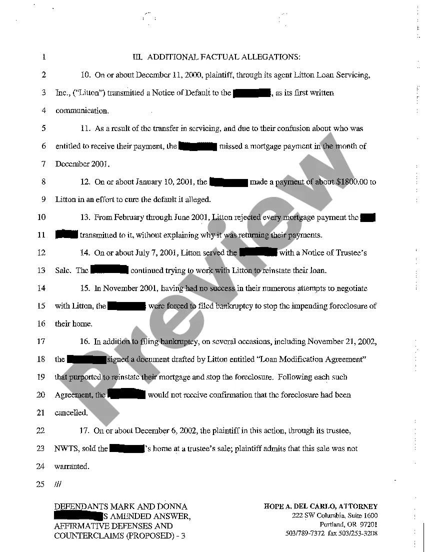 Preview A17 Defendant's Amended Answer, Affirmative Defenses and Counterclaims Proposed