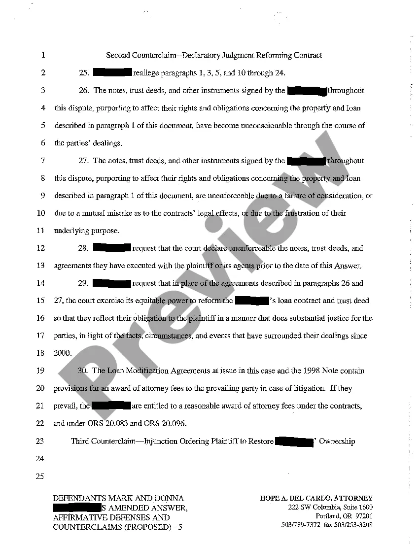 Preview A17 Defendant's Amended Answer, Affirmative Defenses and Counterclaims Proposed