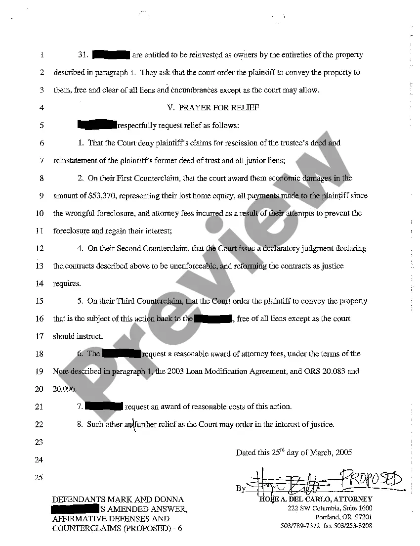 Preview A17 Defendant's Amended Answer, Affirmative Defenses and Counterclaims Proposed