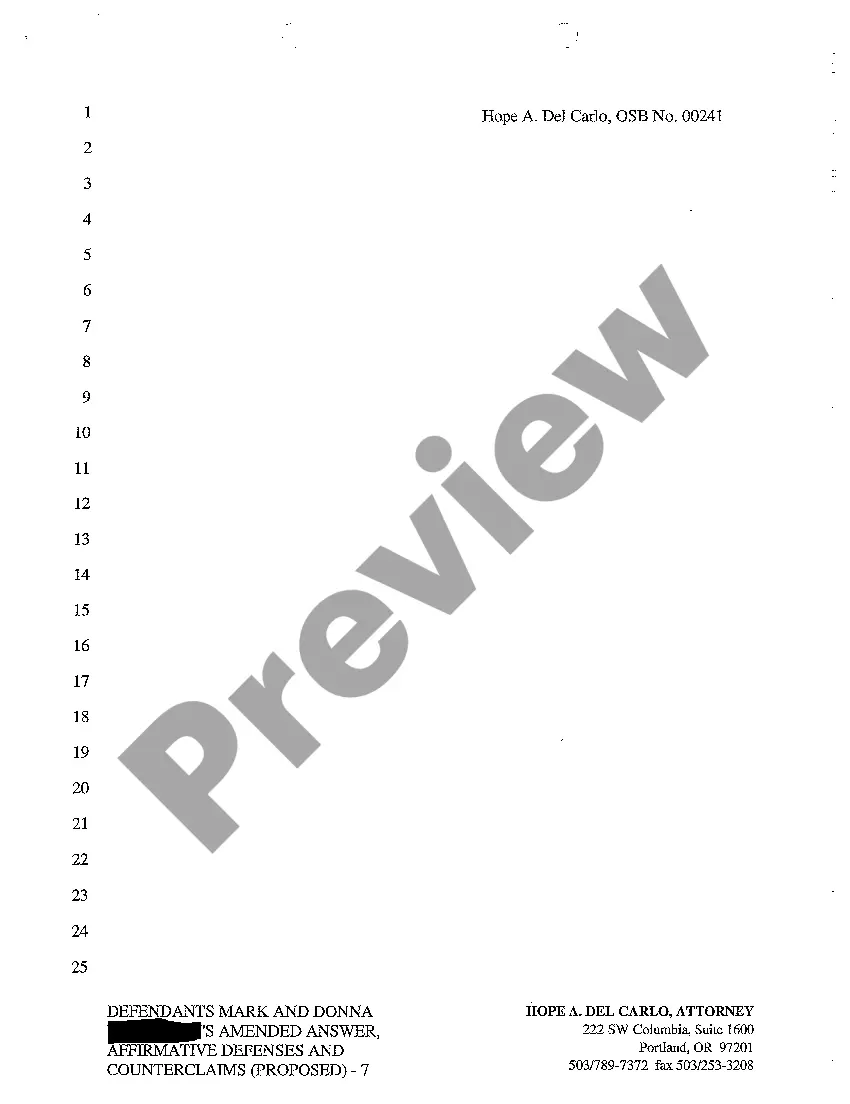 Preview A17 Defendant's Amended Answer, Affirmative Defenses and Counterclaims Proposed