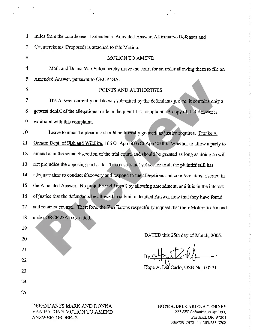 Get A15 Defendant's Motion to Amend Answer and Order Preview A15 Defendant's Motion to Amend Answer and Order