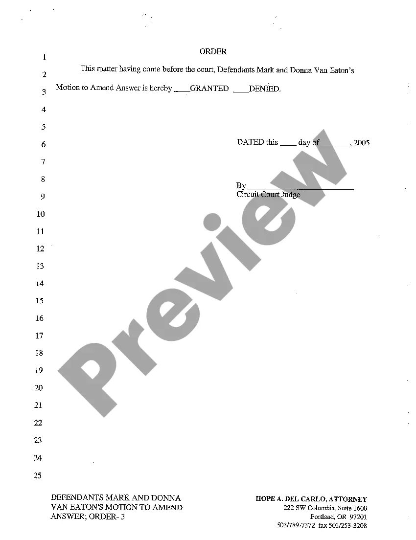 Get A15 Defendant's Motion to Amend Answer and Order Preview A15 Defendant's Motion to Amend Answer and Order