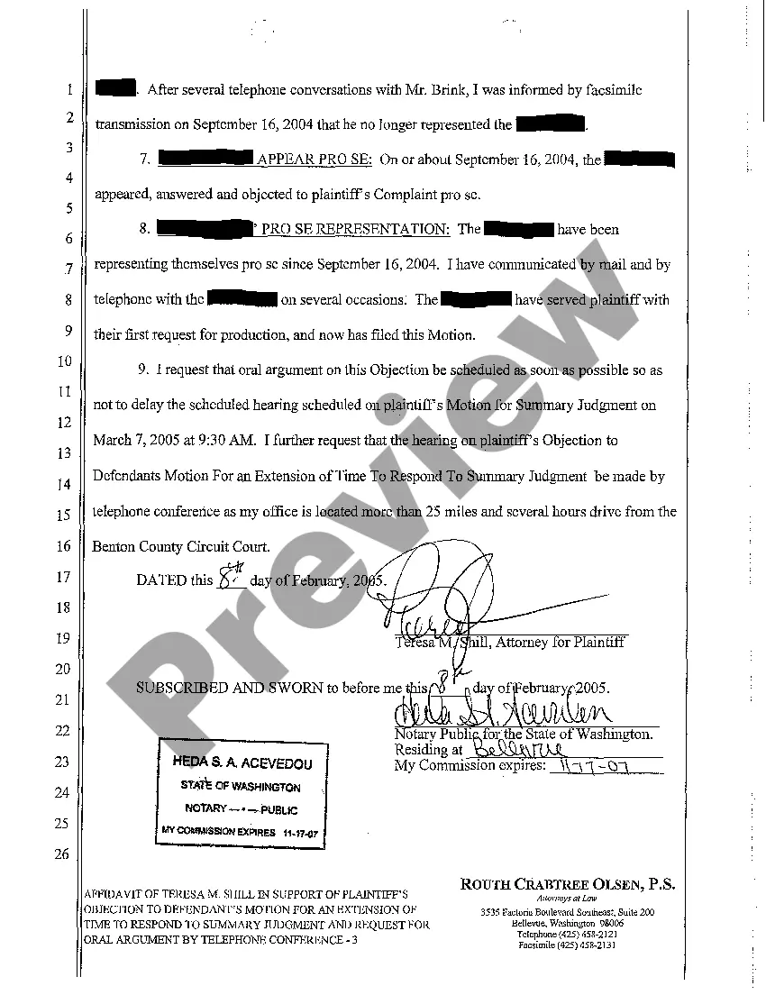 Get A11 Affidavit of Attorney in Support of Plaintiff's Objection to Motion for an Extension of Time to Respond Preview A11 Affidavit of Attorney in Support of Plaintiff's Objection to Motion for an Extension of Time to Respond