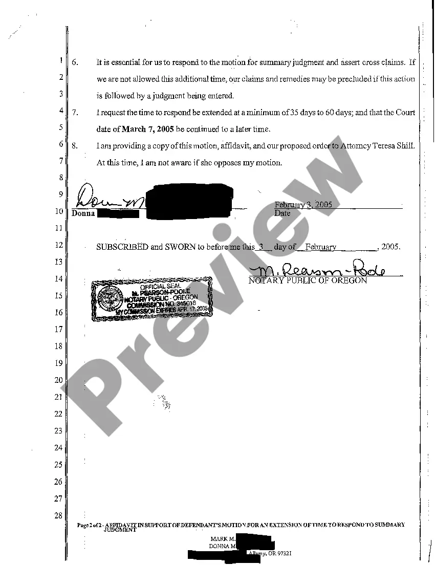 Get A07 Affidavit in Support of Defendant's Motion for an Extension of Time to Respond to Summary Judgment Preview A07 Affidavit in Support of Defendant's Motion for an Extension of Time to Respond to Summary Judgment
