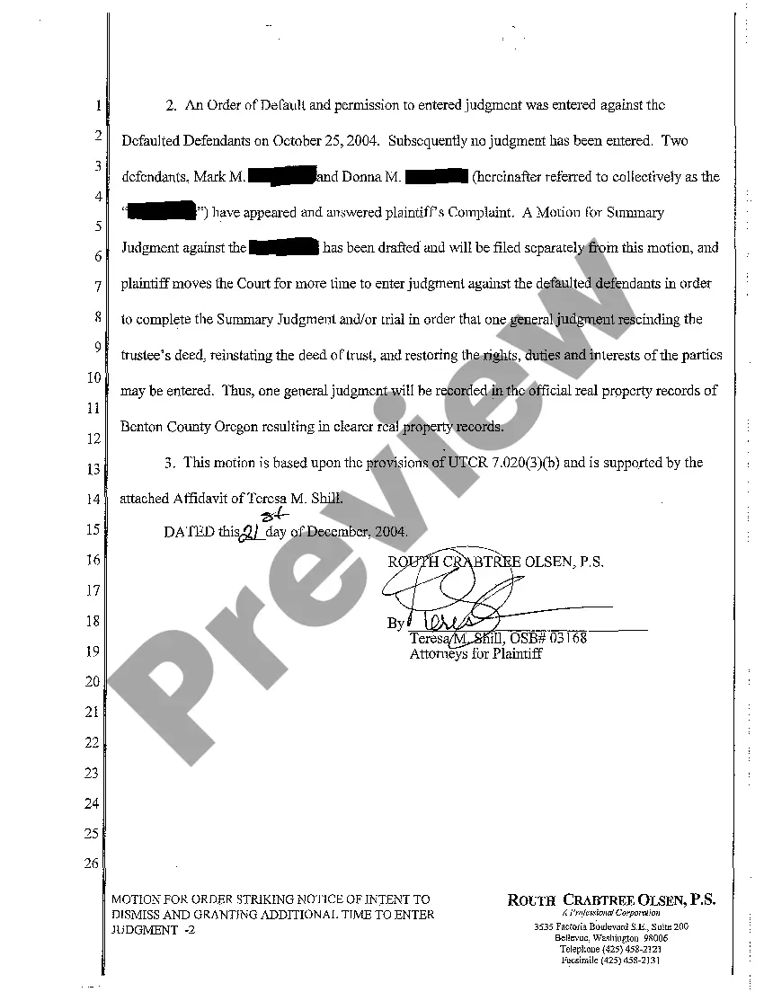 Get A02 Motion for Order Striking Notice of Intent to Dismiss and Granting Additional Time to Enter Judgment Preview A02 Motion for Order Striking Notice of Intent to Dismiss and Granting Additional Time to Enter Judgment