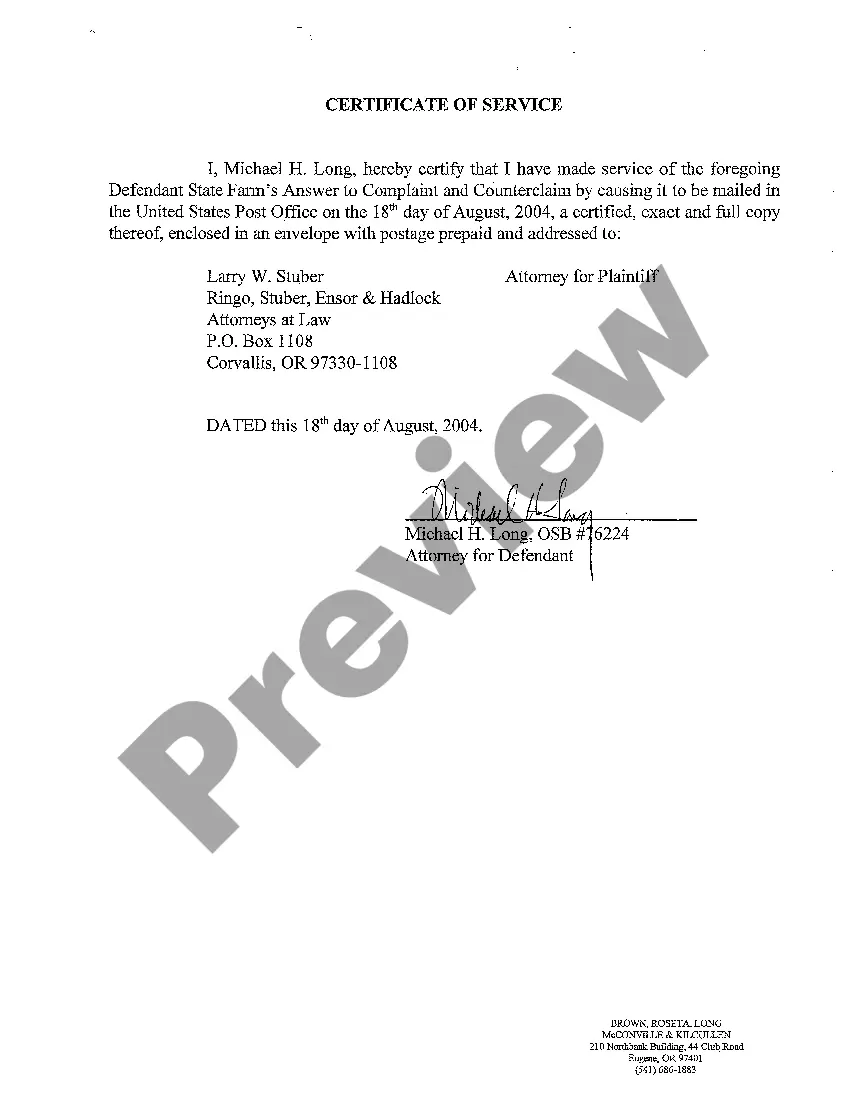 Get A02 Defendant State Farm's Answer to Complaint and Counterclaim Preview A02 Defendant State Farm's Answer to Complaint and Counterclaim
