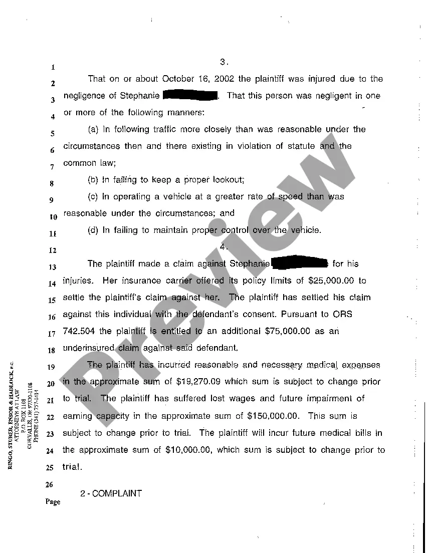 Get A01 Complaint for Insurance Subrogation after Motor Vehicle Accident Preview A01 Complaint for Insurance Subrogation after Motor Vehicle Accident
