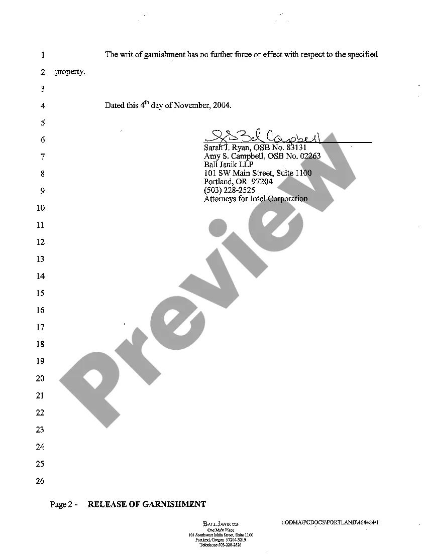 Get A11 Release of Garnishment Preview A11 Release of Garnishment