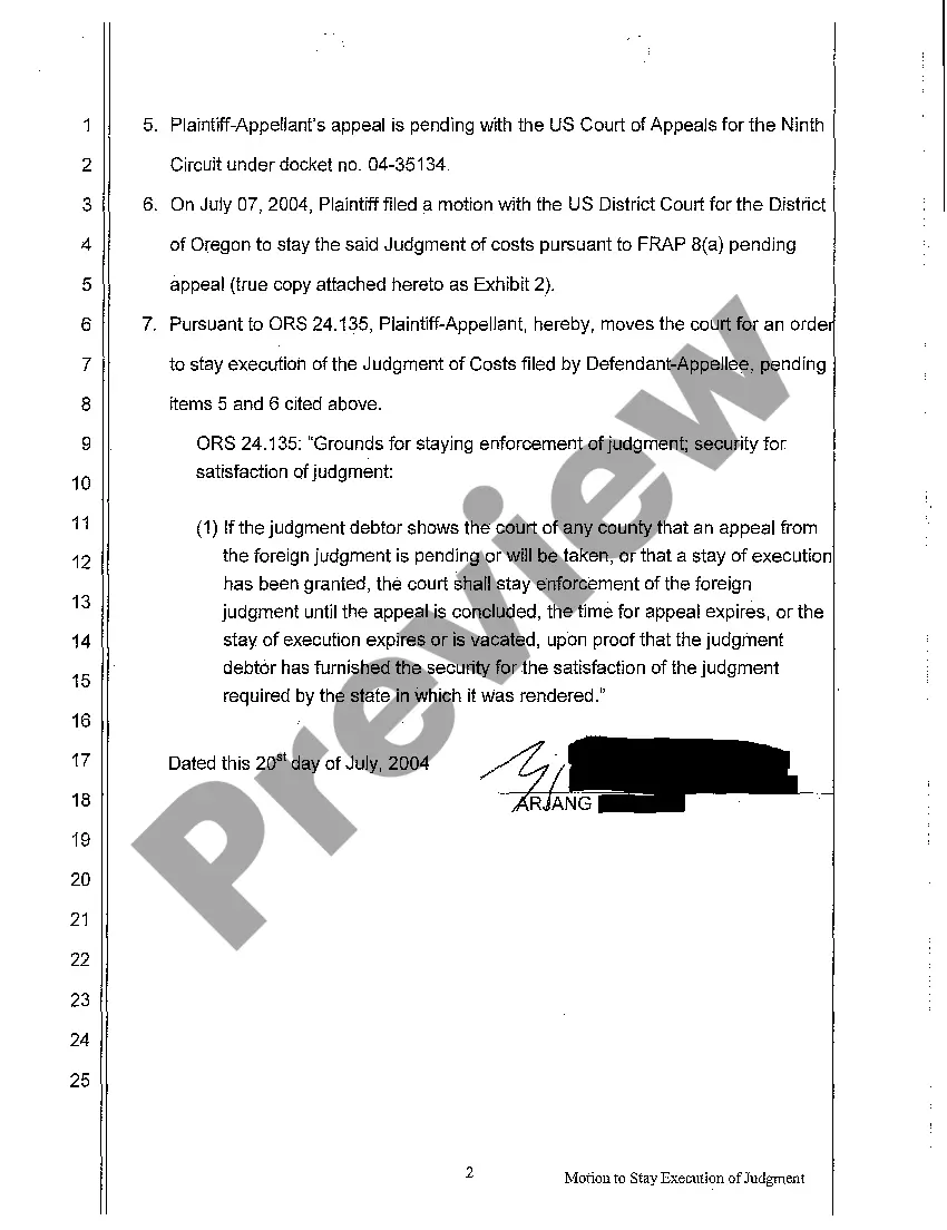 Preview A05 Motion to Stay Enforcement of Judgment
