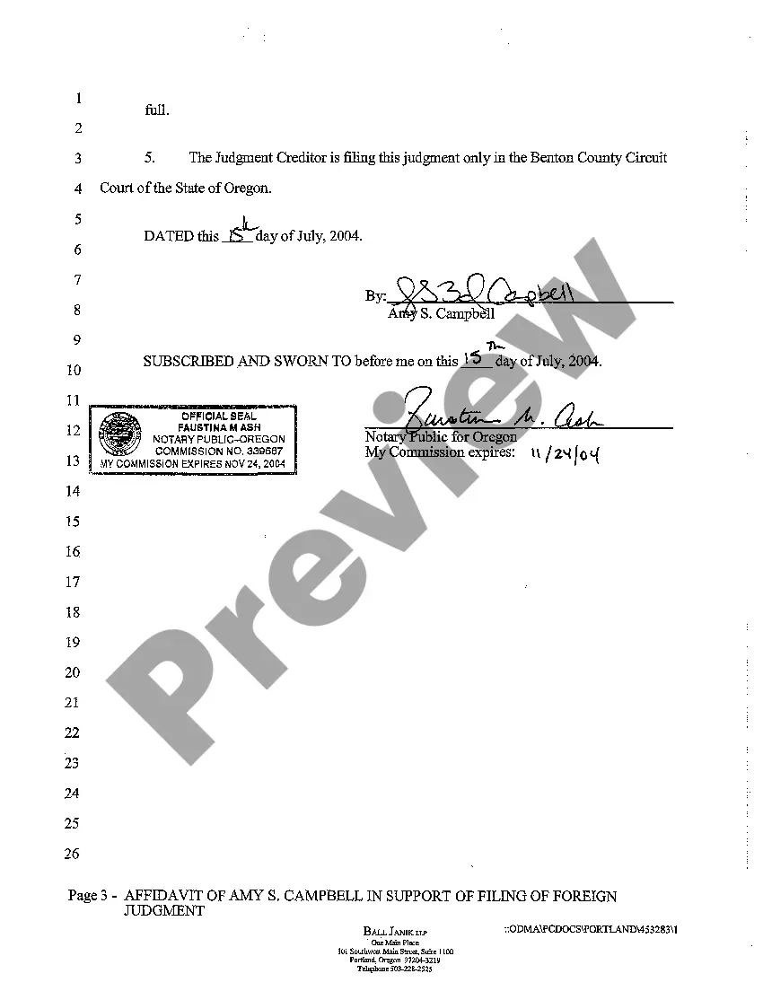 Preview A01 Affidavit in Support of Filing Foreign Judgment