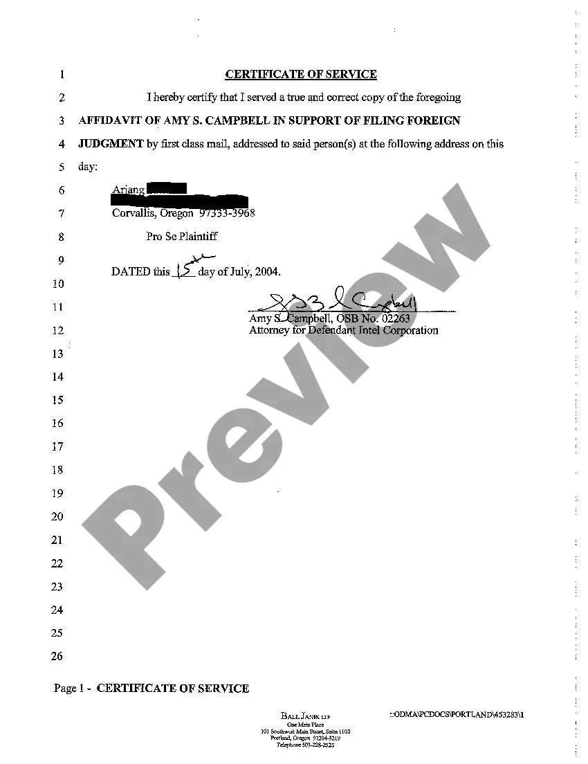 Preview A01 Affidavit in Support of Filing Foreign Judgment