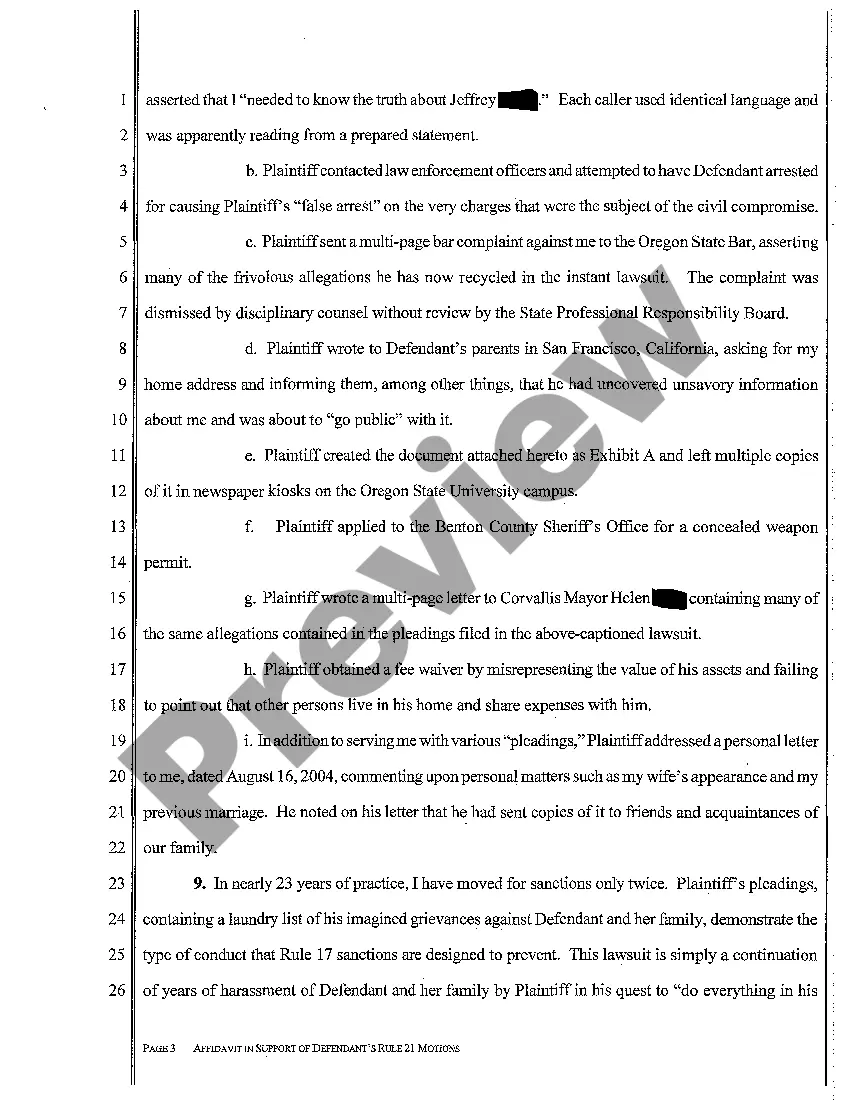 Get A07 Affidavit of Defendant's Attorney in Support of Motions Pursuant to ORCP 17 and 21 Preview A07 Affidavit of Defendant's Attorney in Support of Motions Pursuant to ORCP 17 and 21