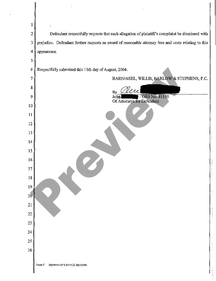 Preview A03 Defendant's Motions Pursuant to ORCP 17 and 21
