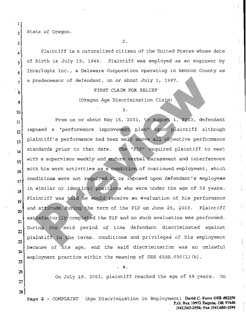 Get A01 Complaint for Age Discrimination in Employment and Wrongful Termination Preview A01 Complaint for Age Discrimination in Employment and Wrongful Termination