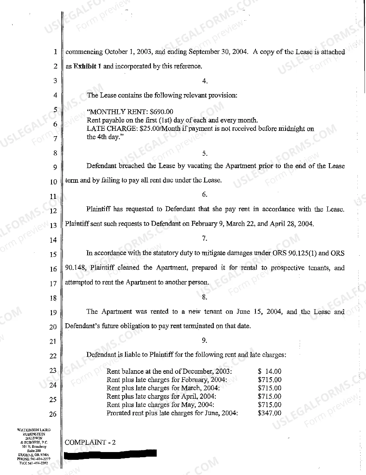Preview A01 Complaint for Breach of Residential Lease Agreement