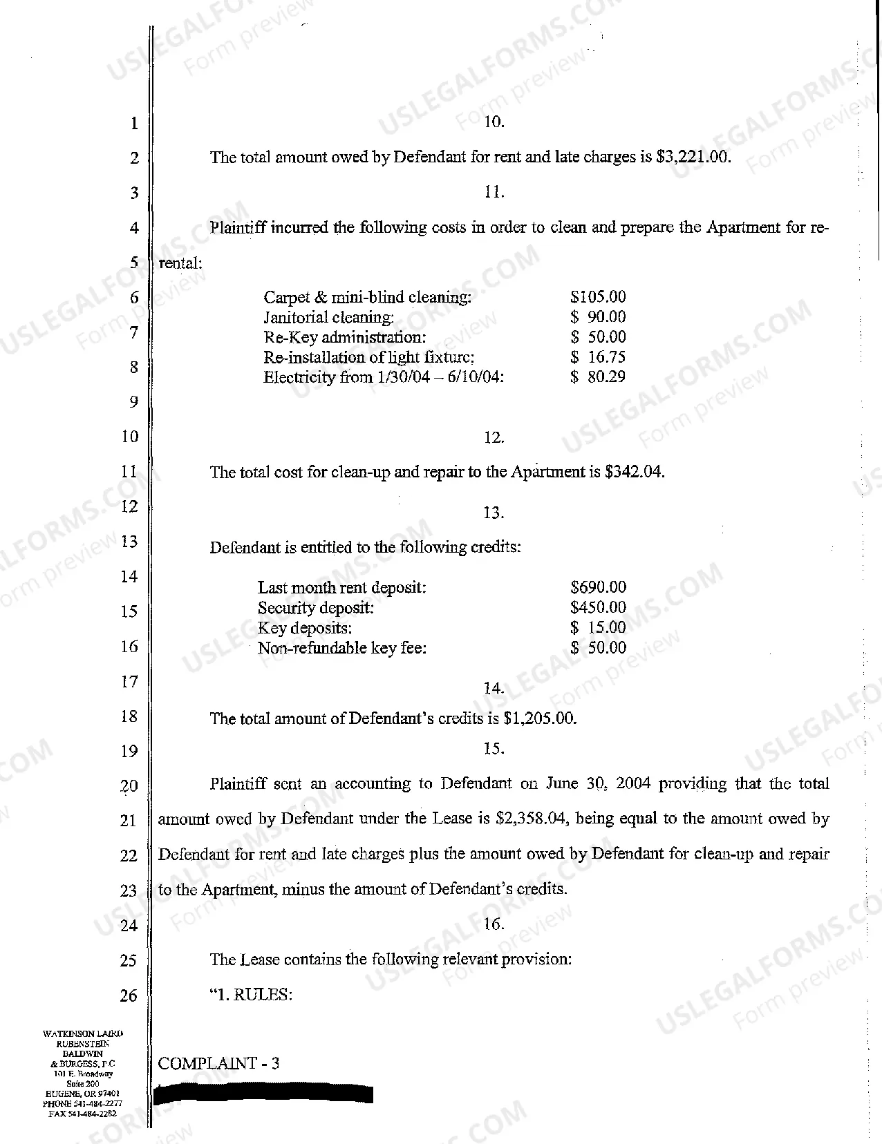 Preview A01 Complaint for Breach of Residential Lease Agreement