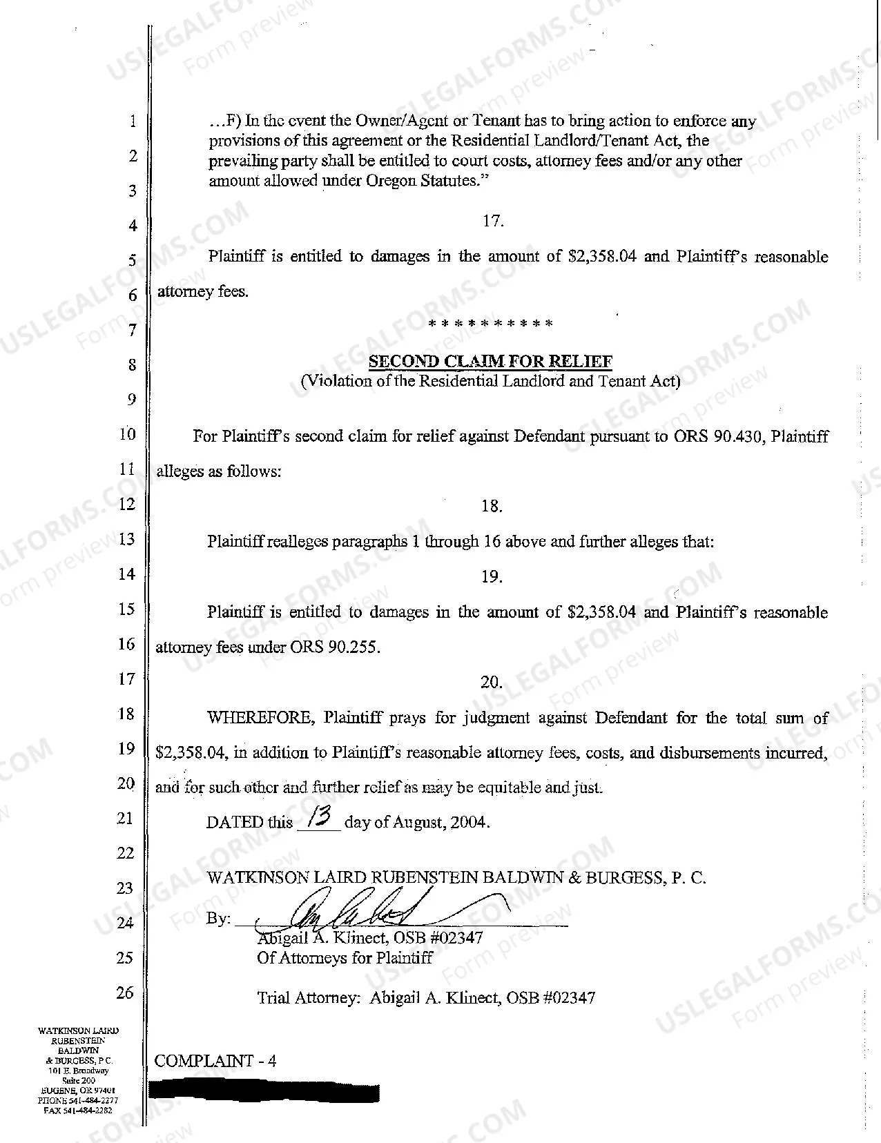 Preview A01 Complaint for Breach of Residential Lease Agreement