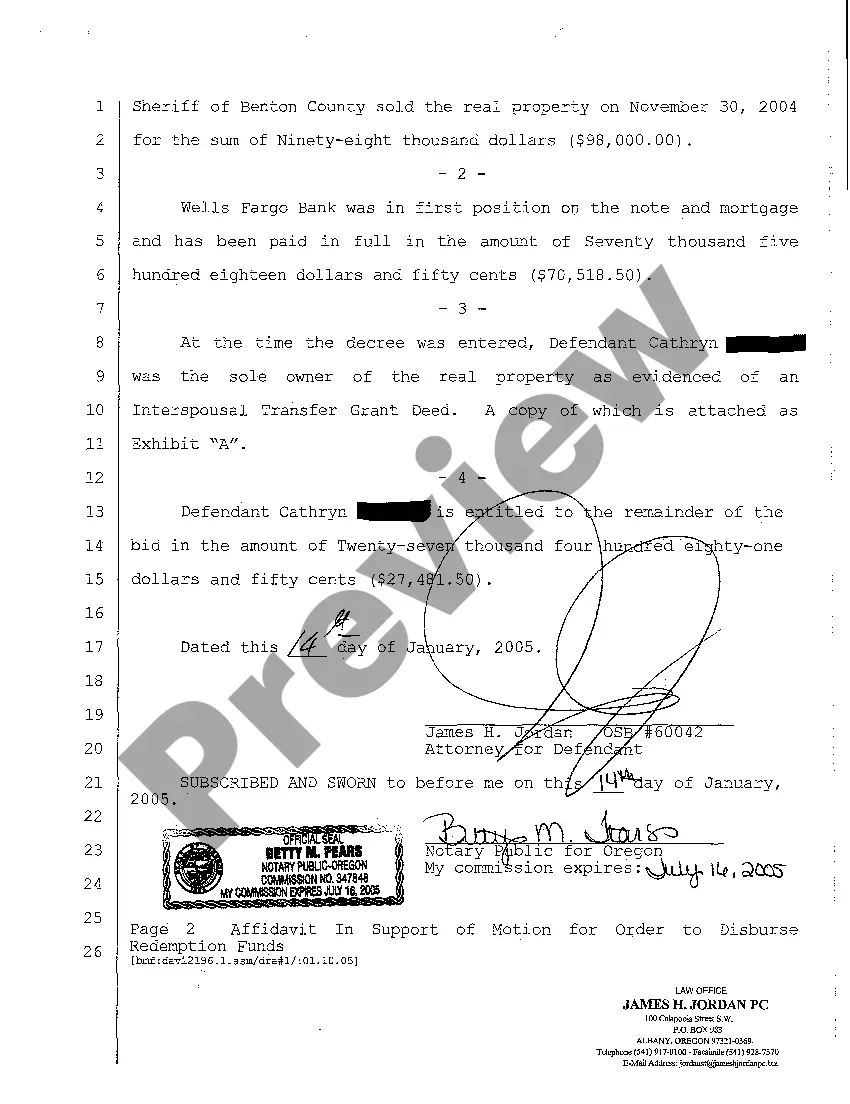 Get A19 Affidavit of Attorney for Defendant in Support of Motion for Order to Disburse Funds Preview A19 Affidavit of Attorney for Defendant in Support of Motion for Order to Disburse Funds