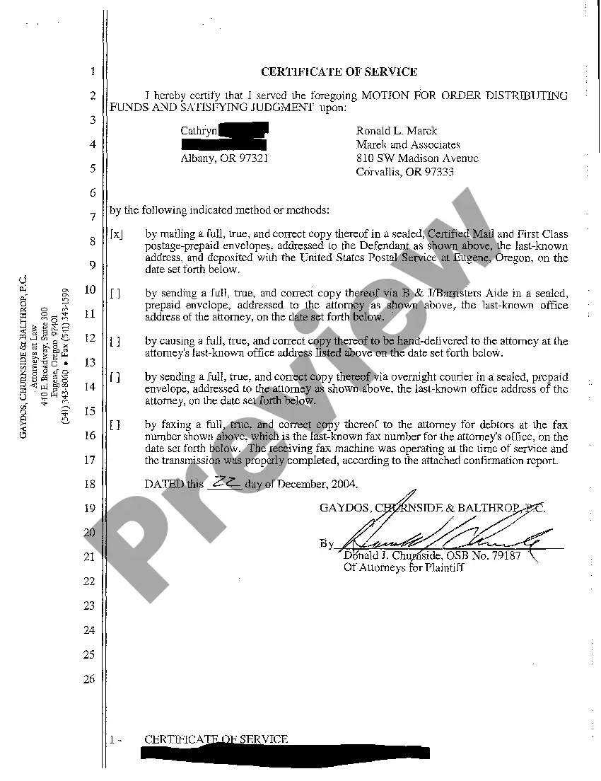 Preview A14 Motion for Order Distributing Funds and Satisfying Judgment