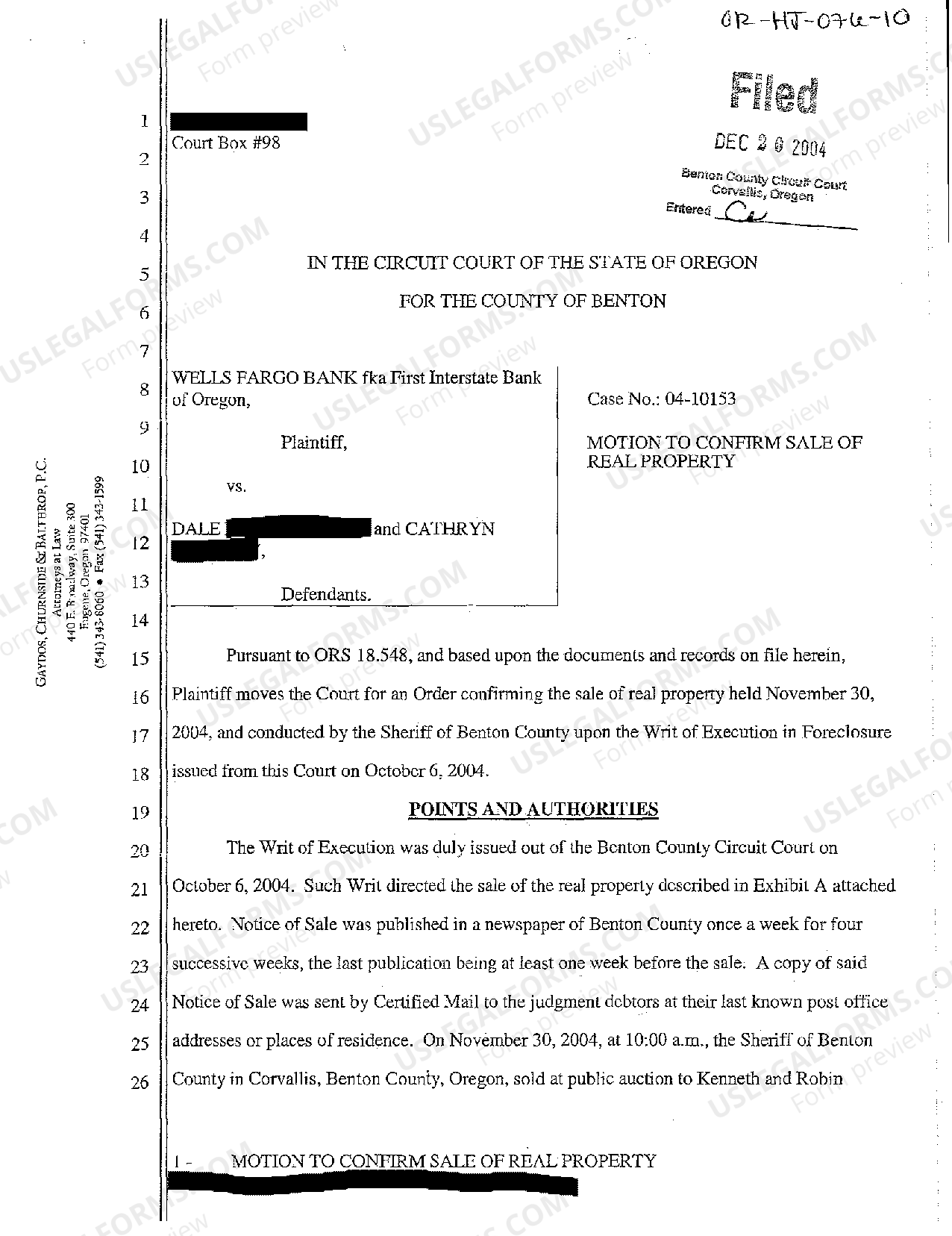 Oregon Motion to Confirm Sale of Real Property US Legal Forms