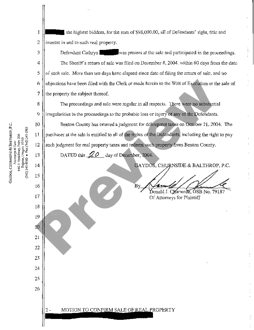 Get A11 Motion to Confirm Sale of Real Property Preview A11 Motion to Confirm Sale of Real Property