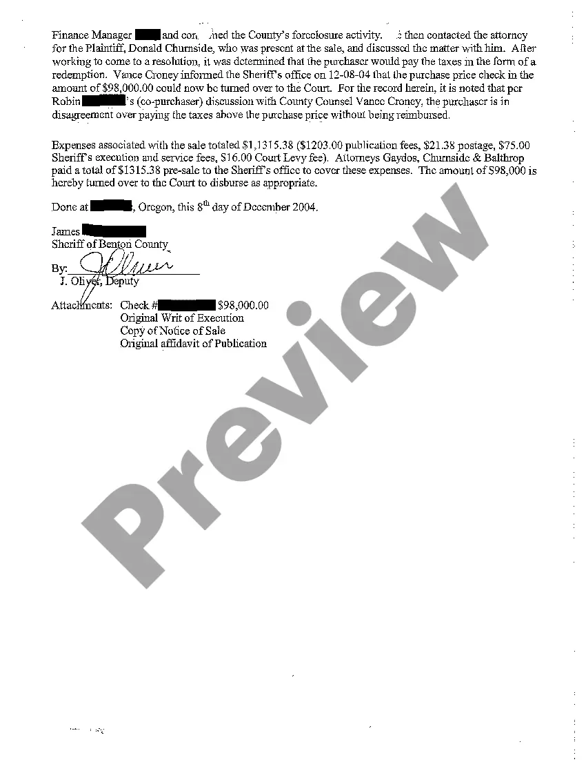 Get A10 Return of Sale Upon Execution in Foreclosure Preview A10 Return of Sale Upon Execution in Foreclosure
