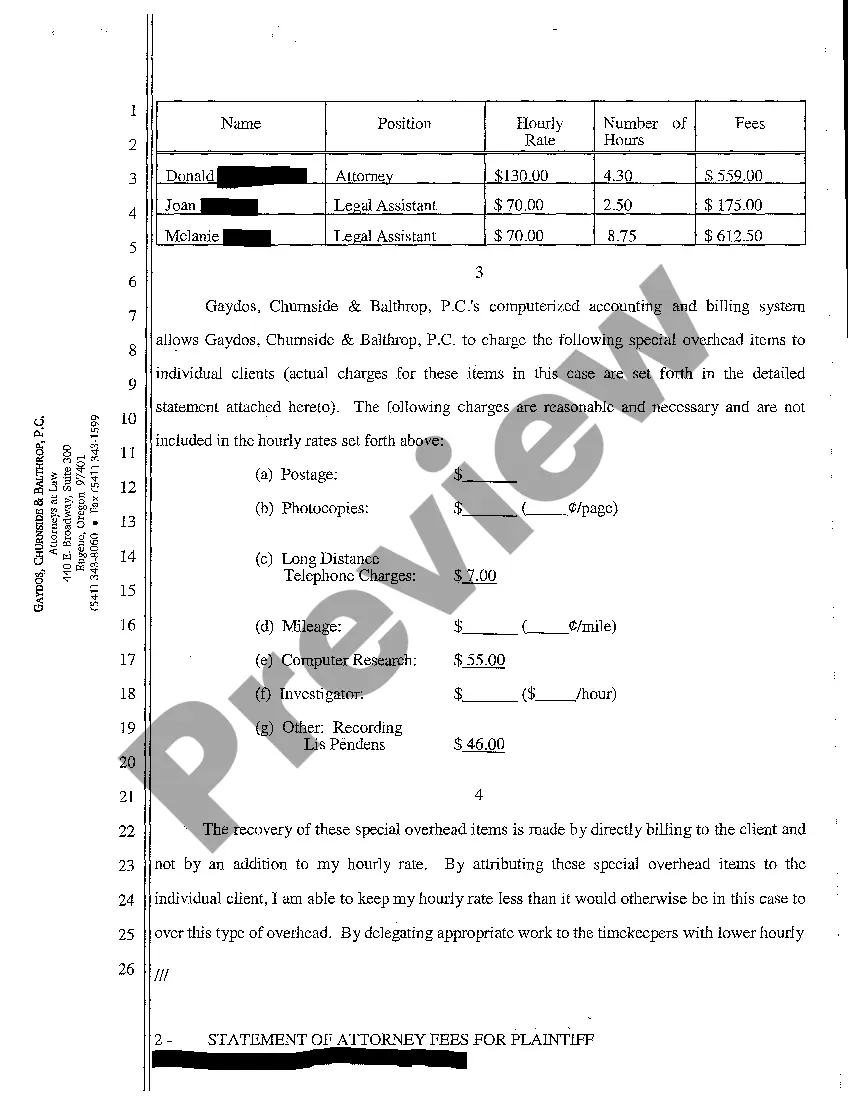 Preview A02 Statement of Attorney Fees For Plaintiff