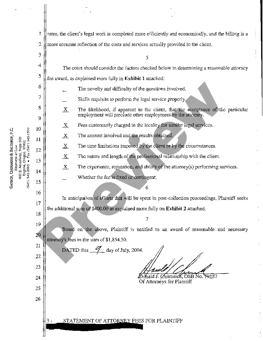 Preview A02 Statement of Attorney Fees For Plaintiff