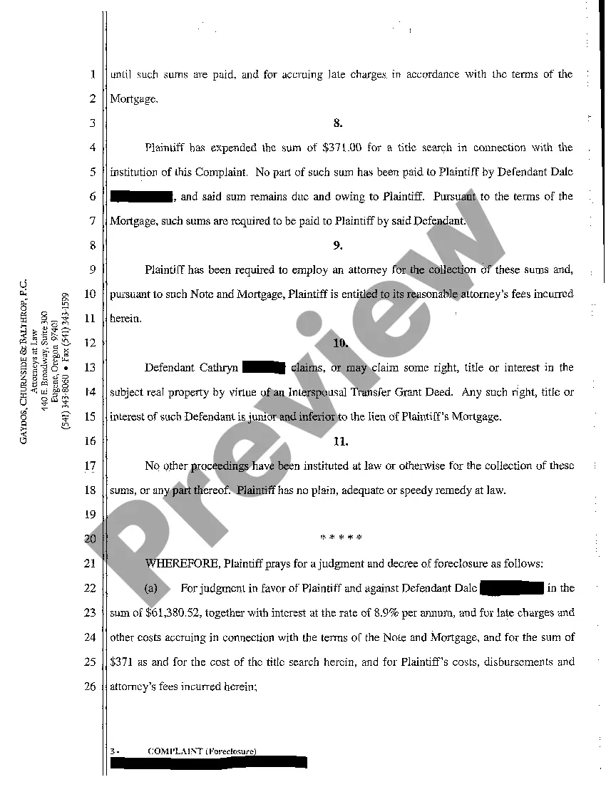 Preview A01 Complaint for Foreclosure Due to Breach of Promissory Note and Mortgage Agreement