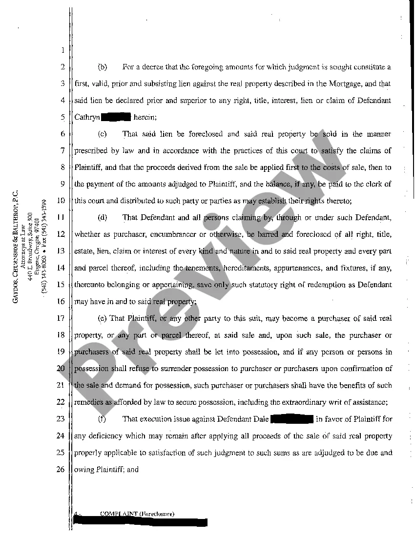 Preview A01 Complaint for Foreclosure Due to Breach of Promissory Note and Mortgage Agreement