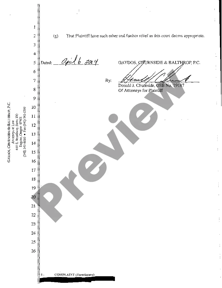 Preview A01 Complaint for Foreclosure Due to Breach of Promissory Note and Mortgage Agreement