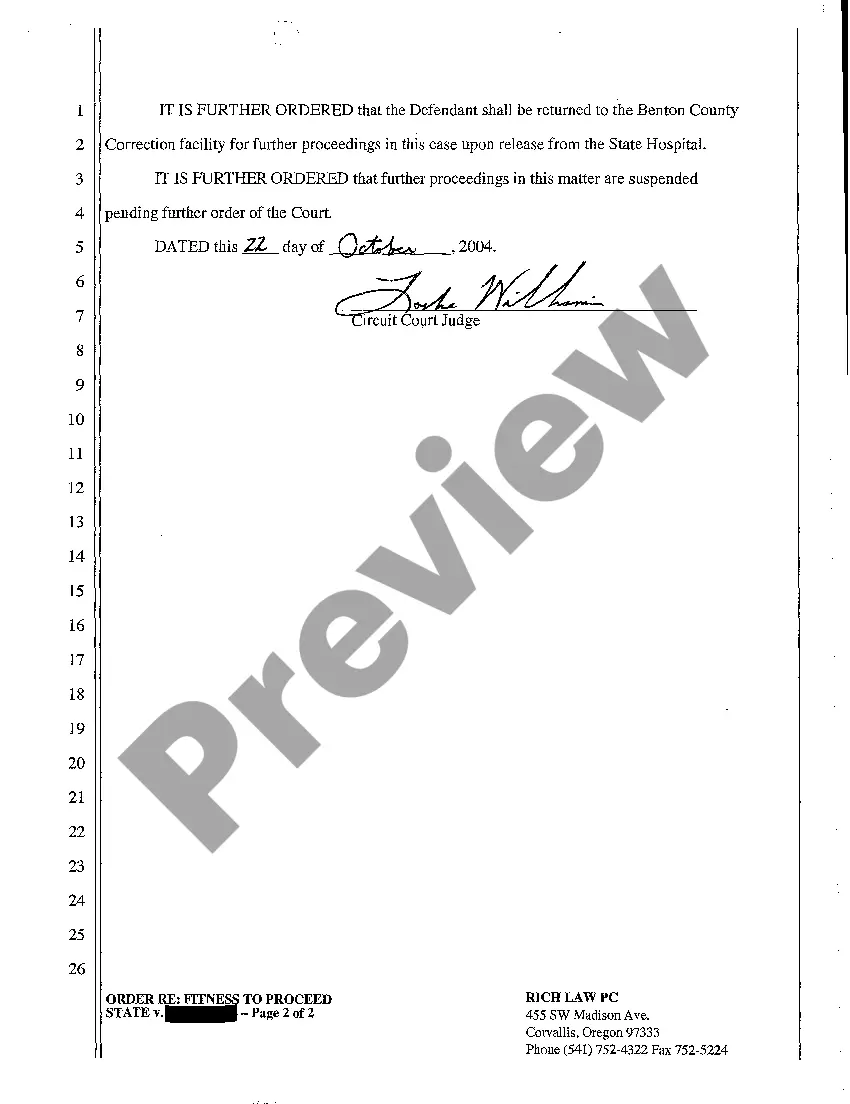 Preview A01 Order Finding Defendant Unfit to Proceed and to Transport to State Hospital