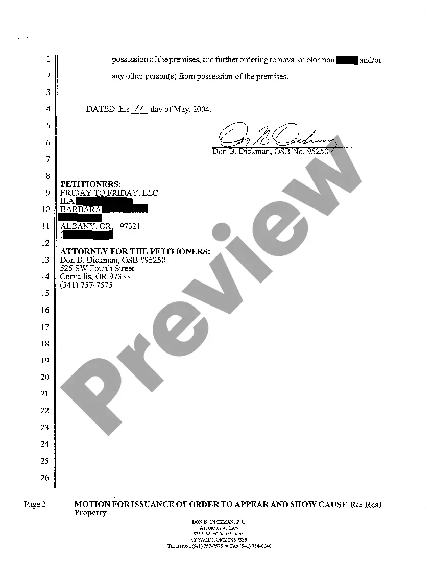 Preview A05 Motion for Issuance of Order to Appear and Show Cause Re Real Property