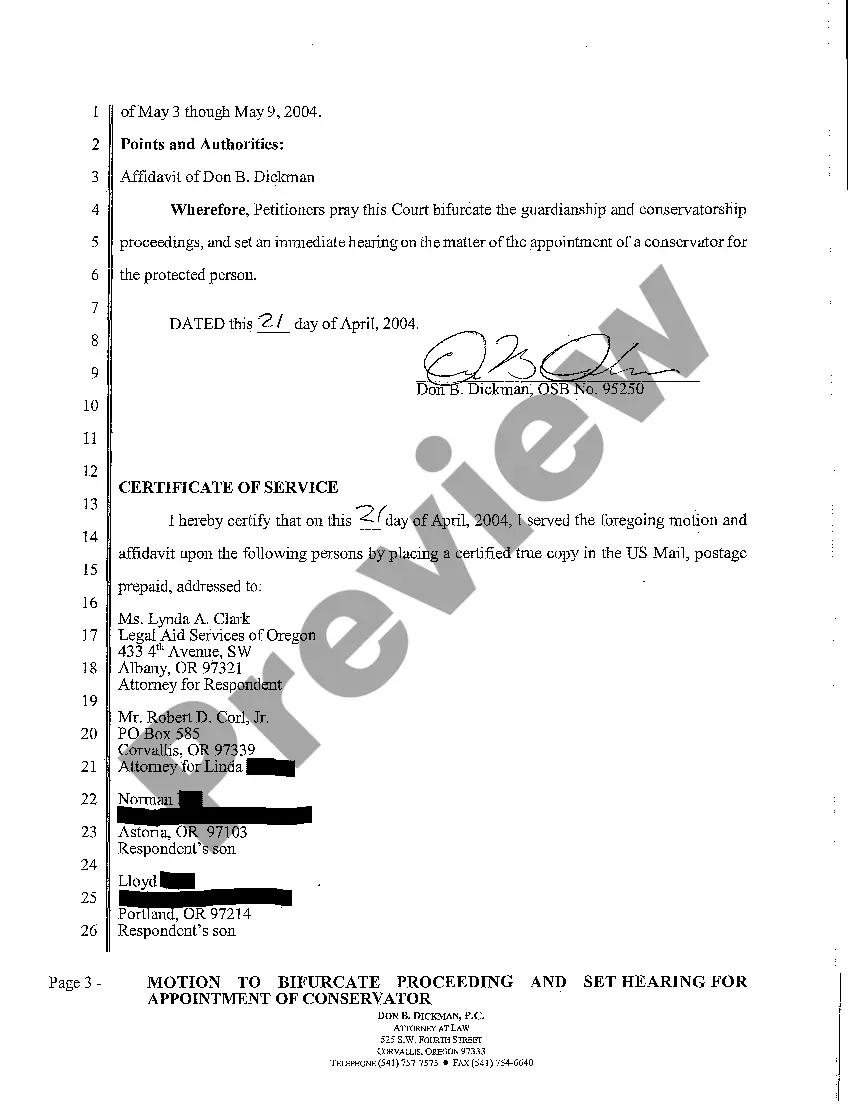 Preview A07 Motion to Bifurcate Proceeding and Set Hearing for Appointment of Conservator - Bifurcation