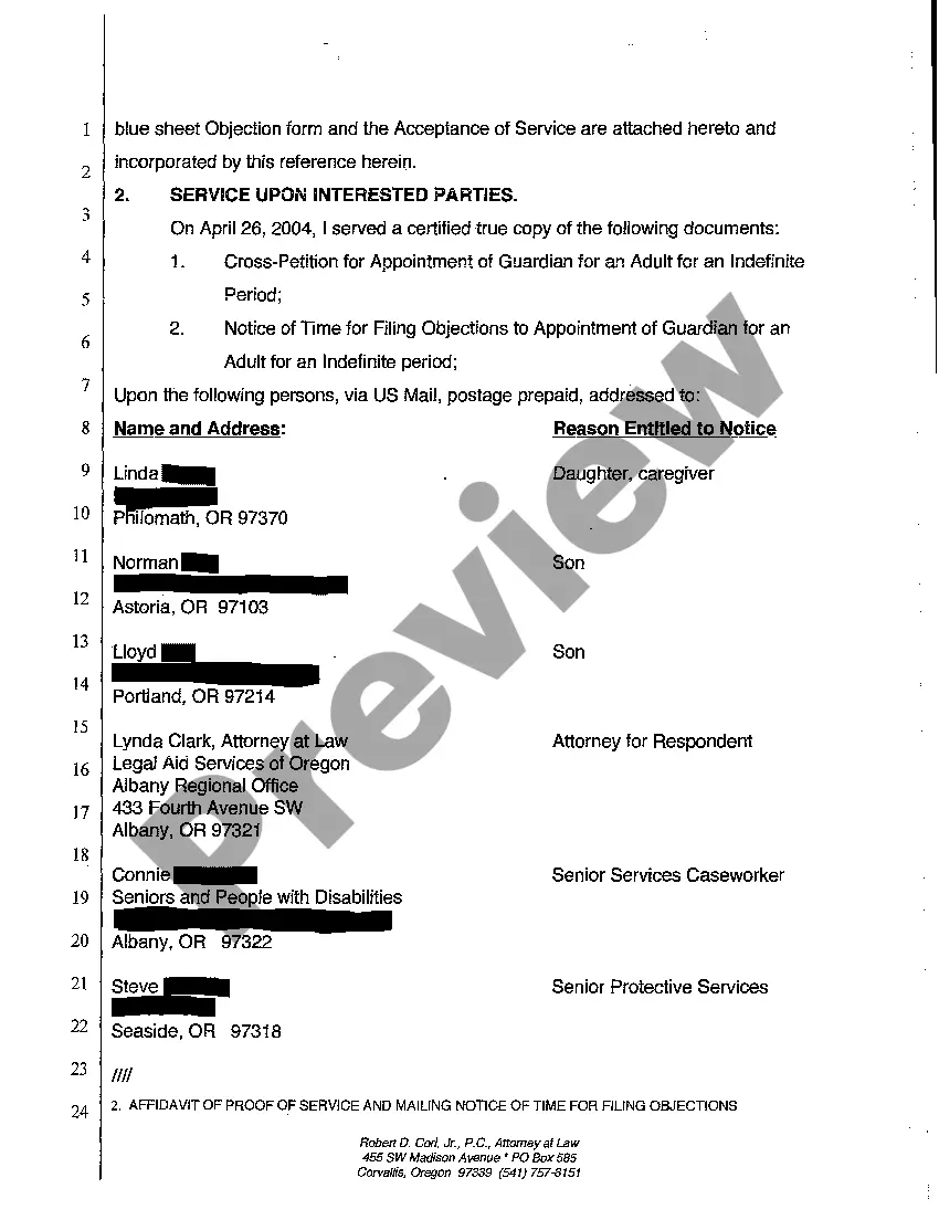 Preview A09 Affidavit of Proof of Service and Mailing Notice of Time for Filing Objections