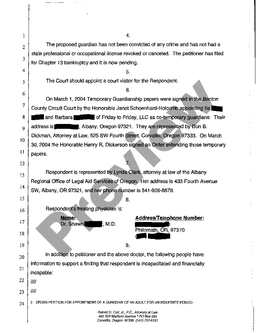 Preview A10 Cross-Petition for Appointment of a Guardian of An Adult for an Indefinite Period