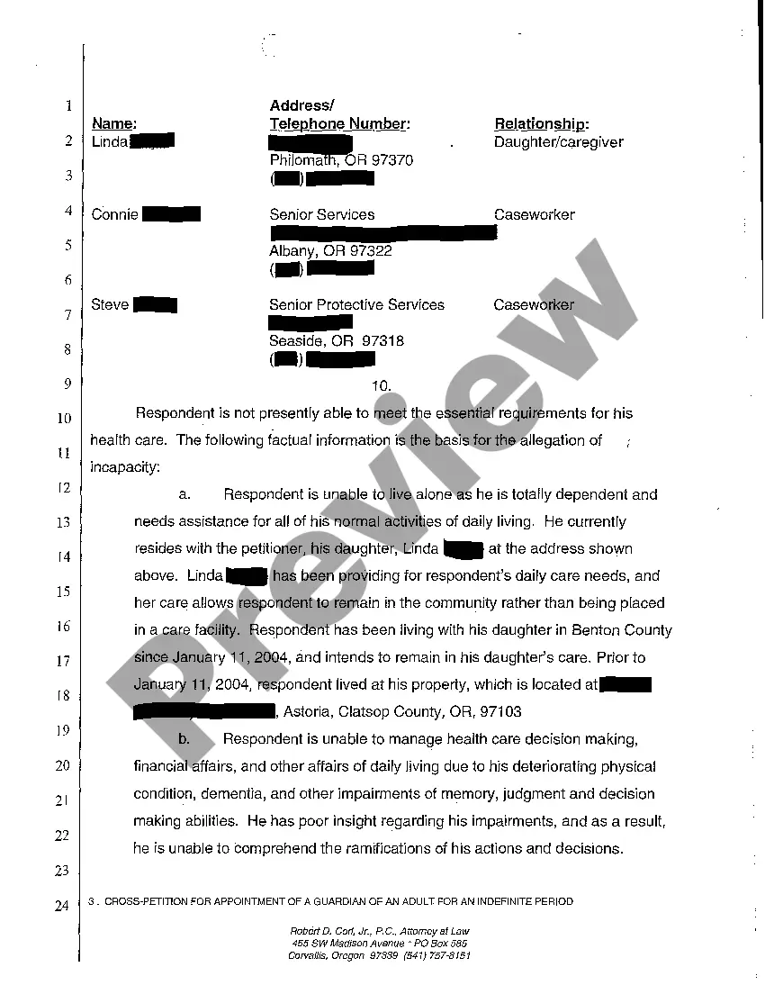 Preview A10 Cross-Petition for Appointment of a Guardian of An Adult for an Indefinite Period