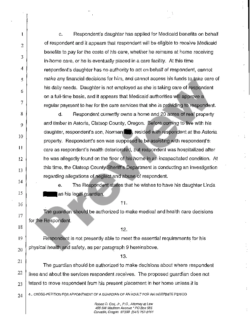 Preview A10 Cross-Petition for Appointment of a Guardian of An Adult for an Indefinite Period