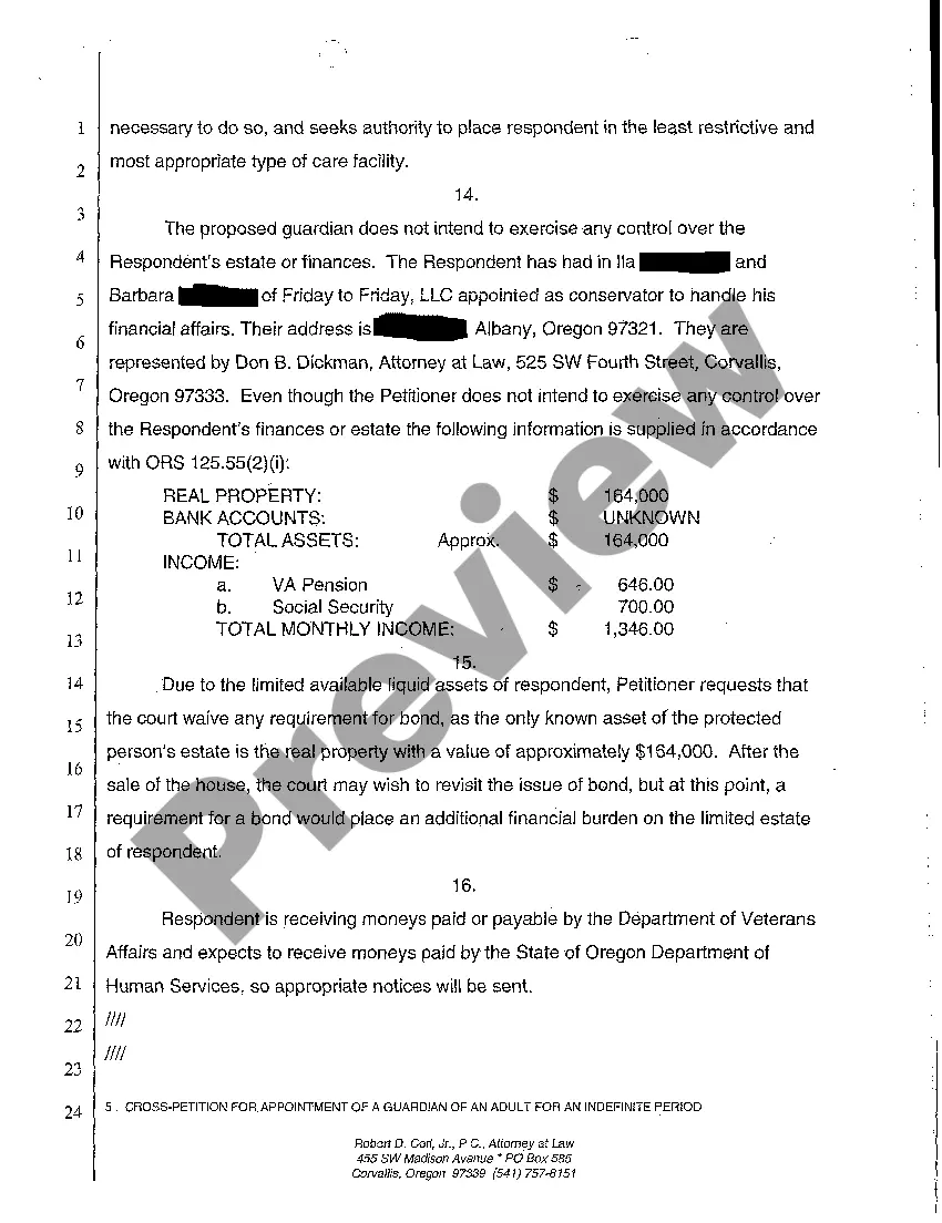 Preview A10 Cross-Petition for Appointment of a Guardian of An Adult for an Indefinite Period