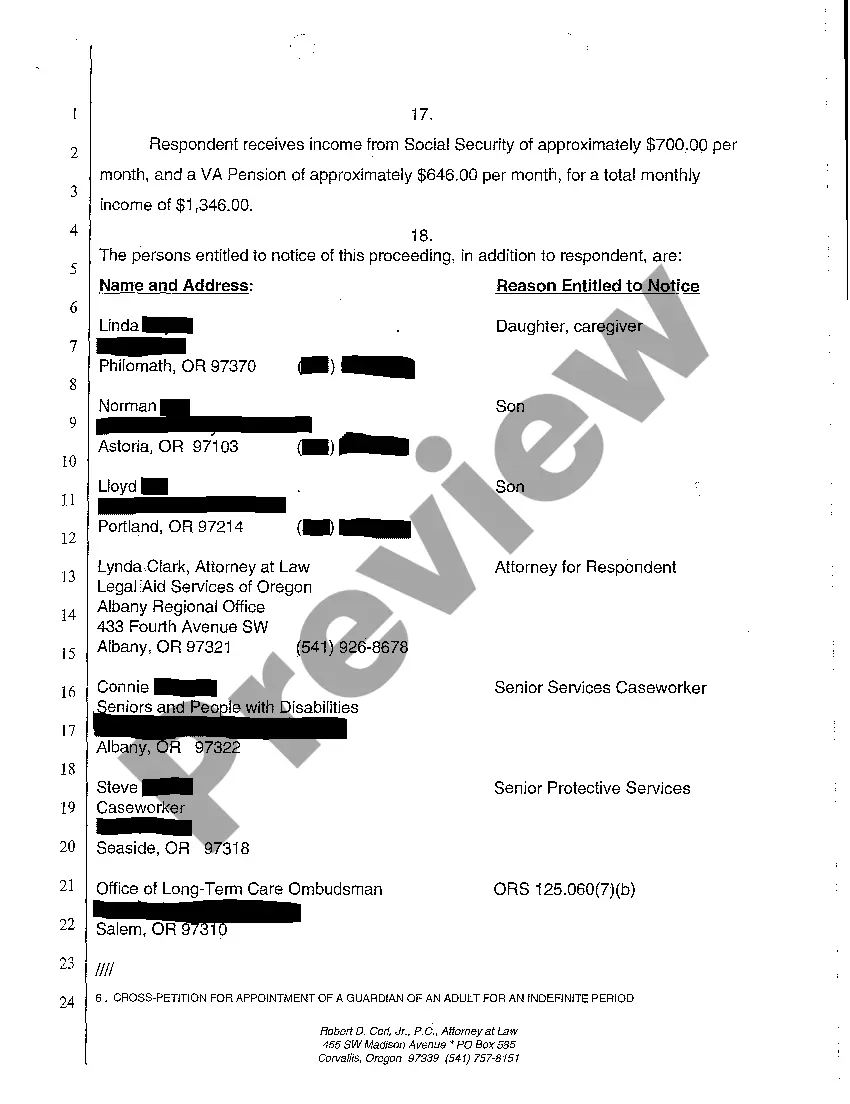 Preview A10 Cross-Petition for Appointment of a Guardian of An Adult for an Indefinite Period