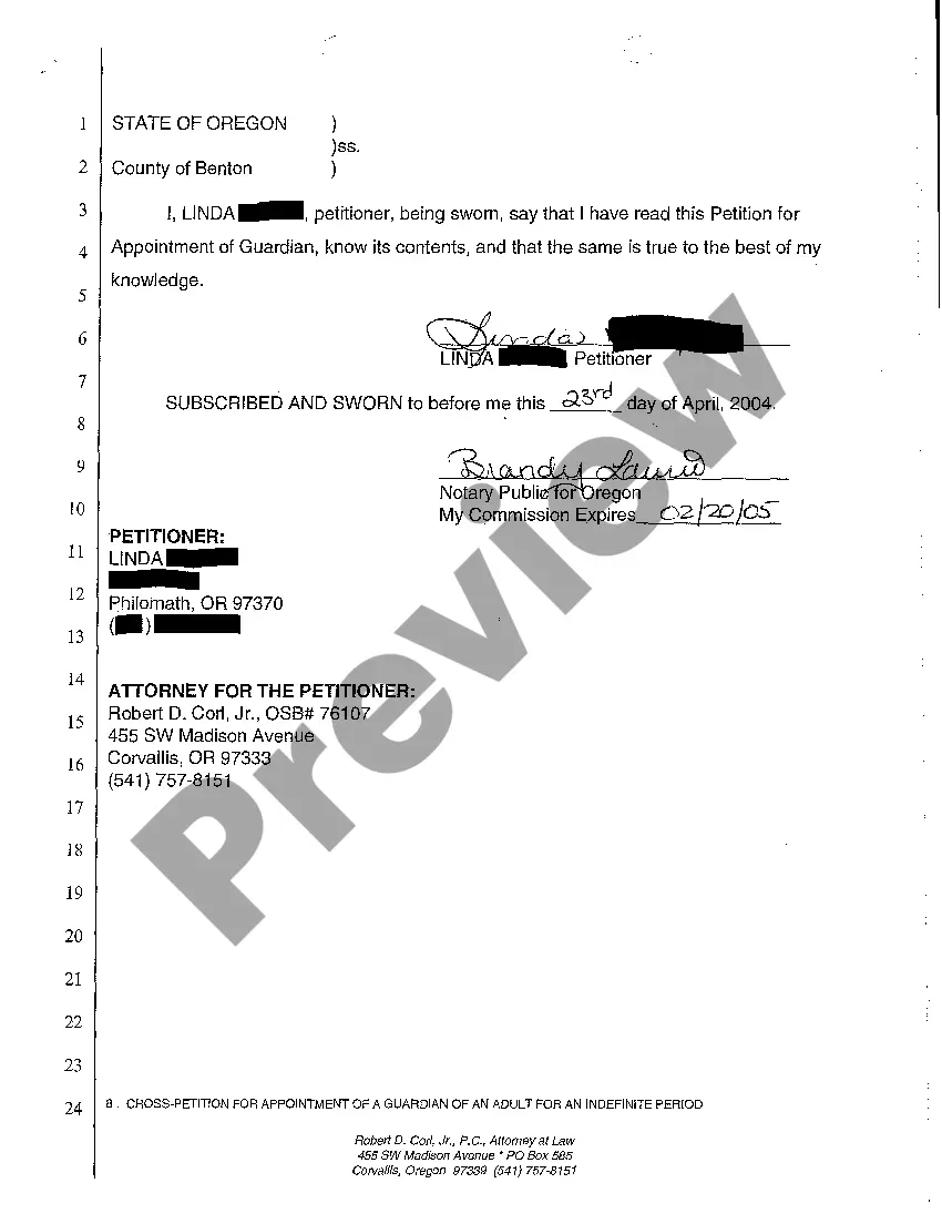 Preview A10 Cross-Petition for Appointment of a Guardian of An Adult for an Indefinite Period