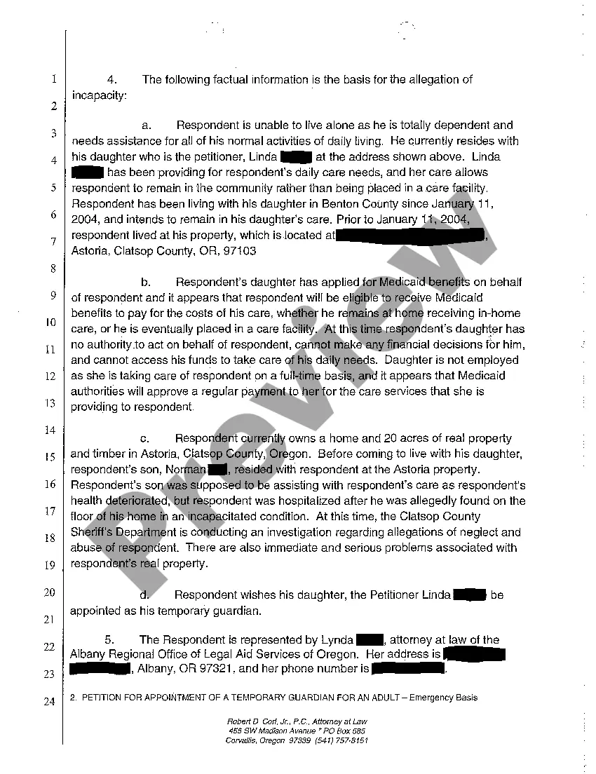 Preview A11 Petition for Appointment of a Temporary Guardian for an Adult