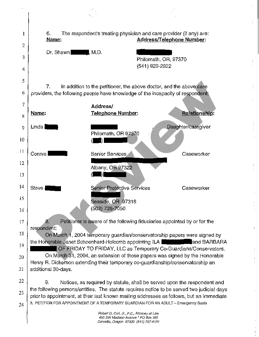 Preview A11 Petition for Appointment of a Temporary Guardian for an Adult