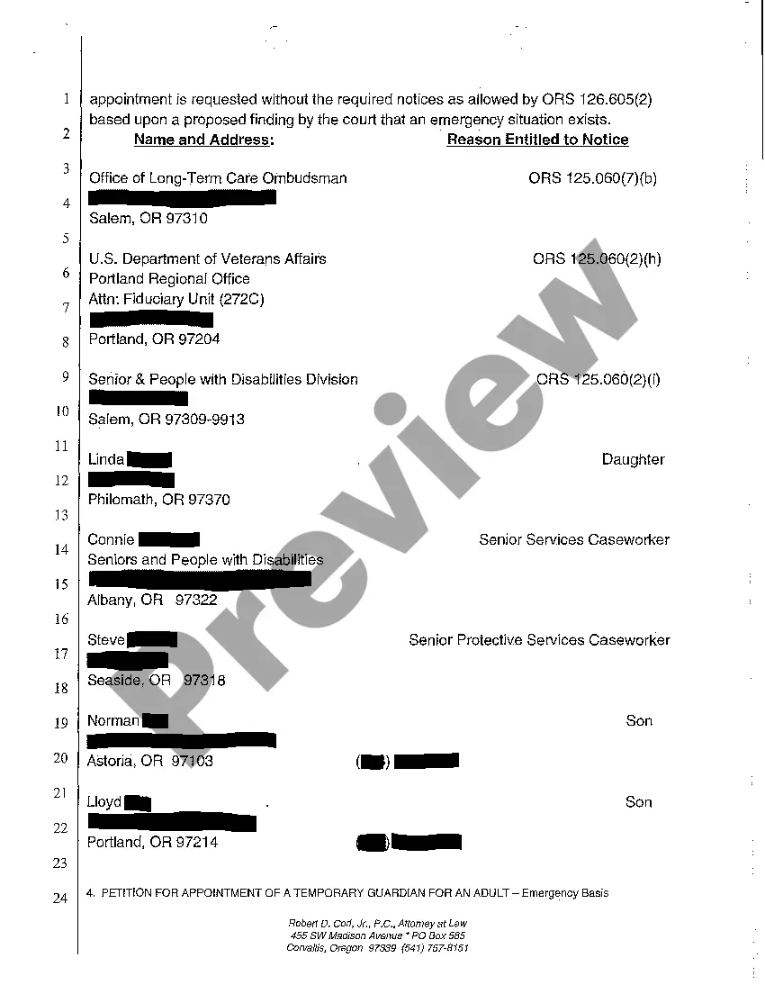 Preview A11 Petition for Appointment of a Temporary Guardian for an Adult