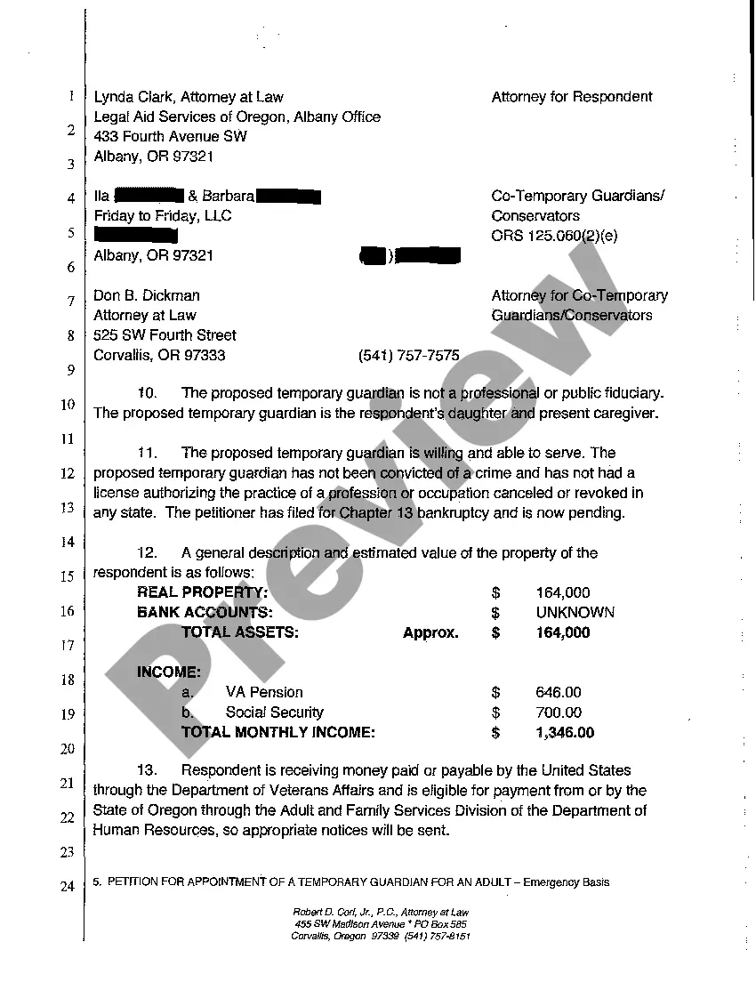Preview A11 Petition for Appointment of a Temporary Guardian for an Adult