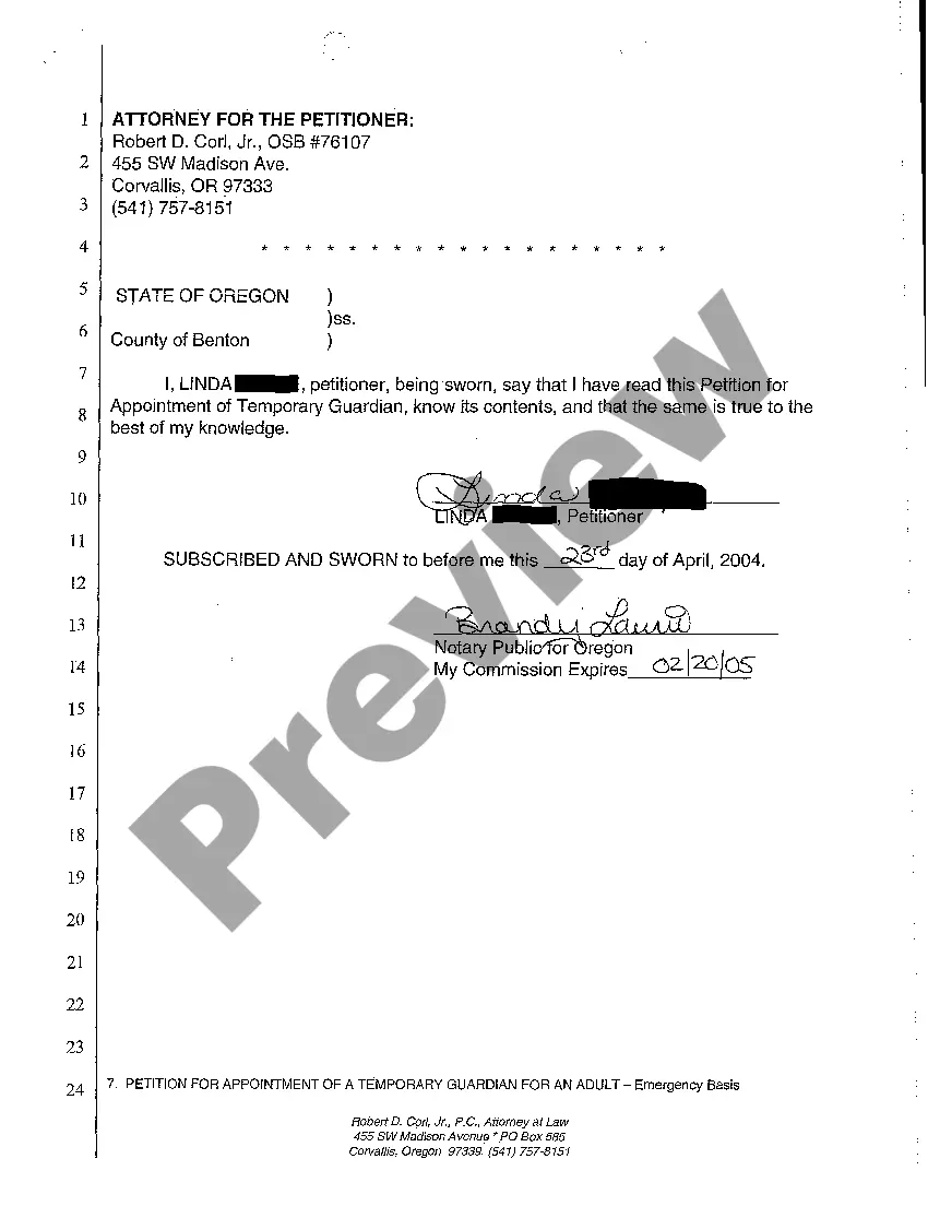 Preview A11 Petition for Appointment of a Temporary Guardian for an Adult