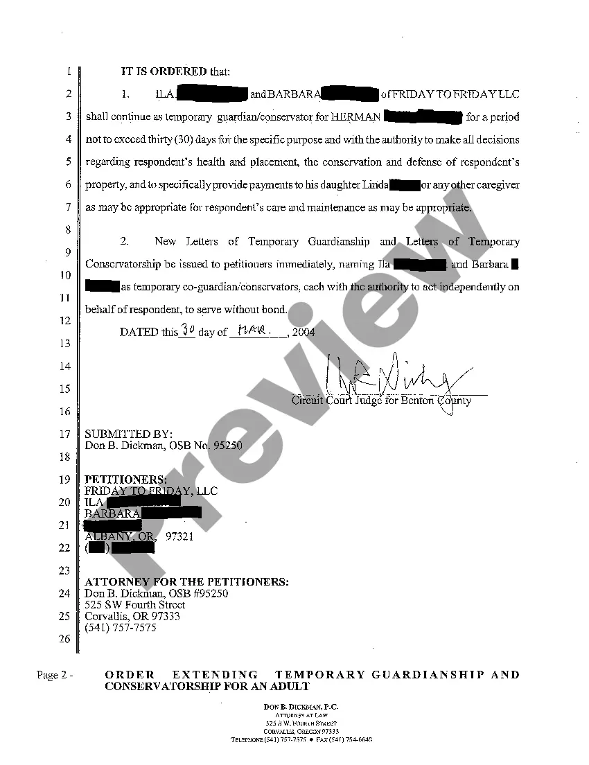 Preview A12 Order Extending Temporary Guardianship and Conservatorship for an Adult