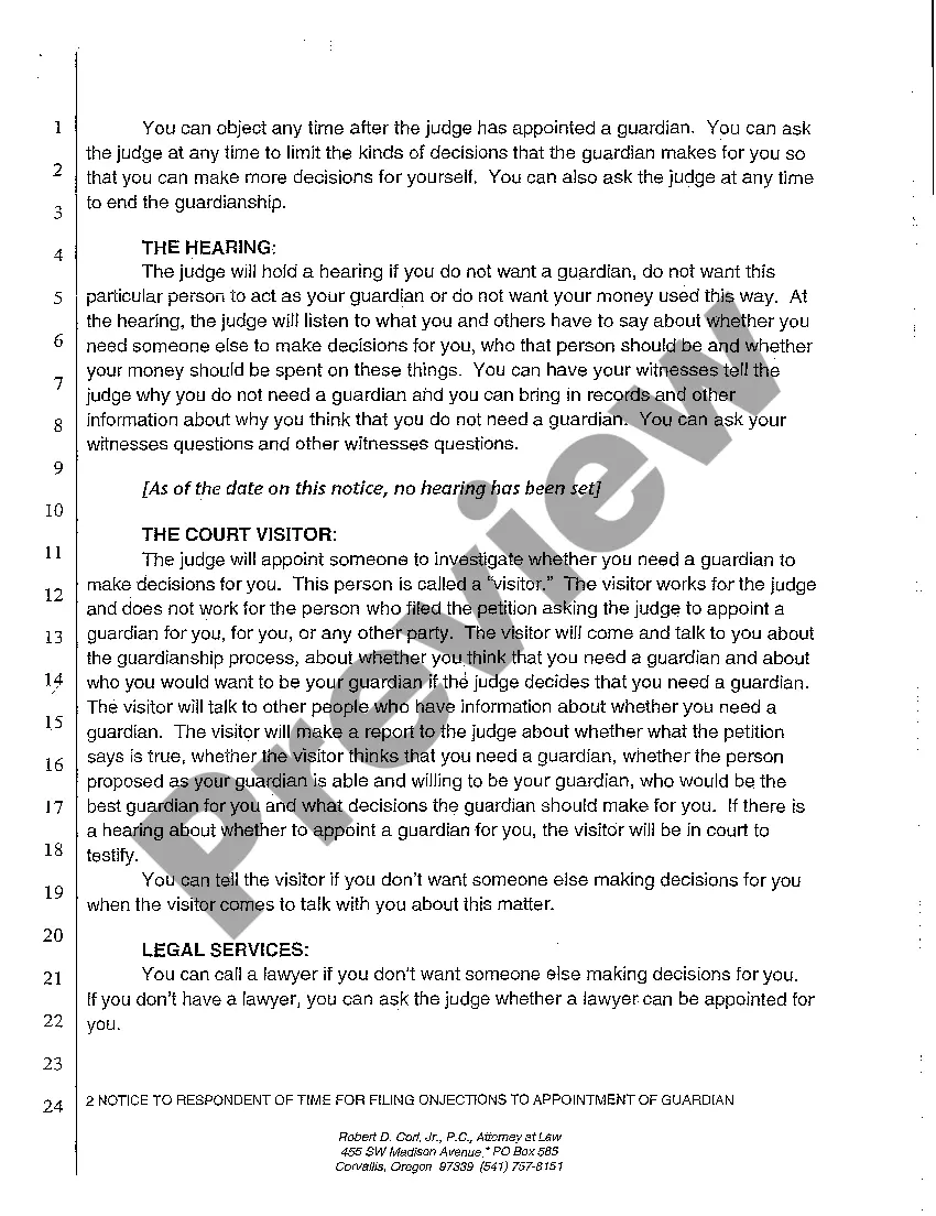 Get A17 Notice to Respondent of Time for Filing Objections to Appointment of Guardian Re Indefinite Period Preview A17 Notice to Respondent of Time for Filing Objections to Appointment of Guardian Re Indefinite Period