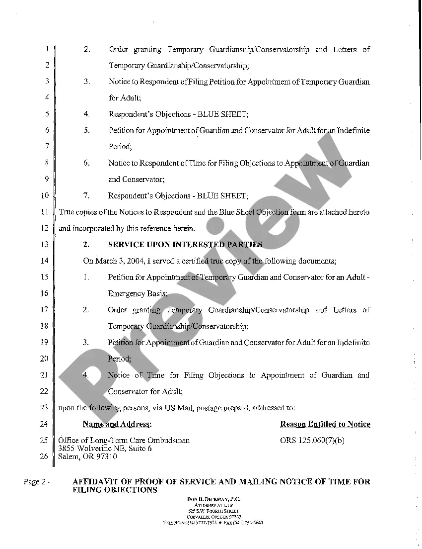 Get A19 Affidavit of Proof of Service and Mailing Notice of Time for Filing Objections Preview A19 Affidavit of Proof of Service and Mailing Notice of Time for Filing Objections