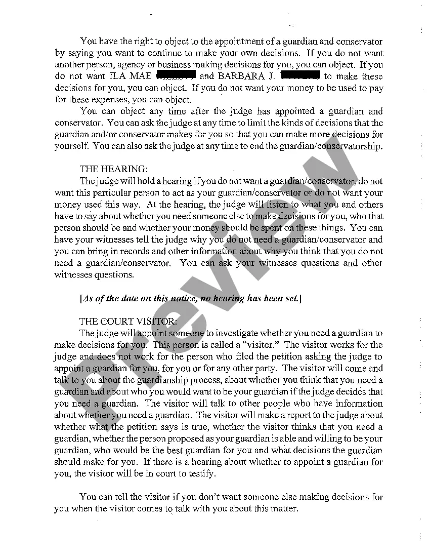 Get A20 Notice to Respondent of Time for Filing Objections to Appointment of Guardian and Conservator Preview A20 Notice to Respondent of Time for Filing Objections to Appointment of Guardian and Conservator